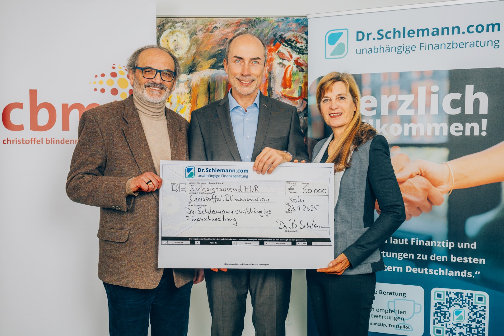 Übergabe Spendenscheck 60.000 EUR Dr. Schlemann an CBM am 23.1.2025